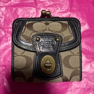 Coach Beige and Black Signature Wallet EUC